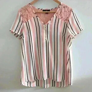 🌴2/$25🌴INTERNATIONAL INC CO.| Women's Peach/Black/White Striped TOP